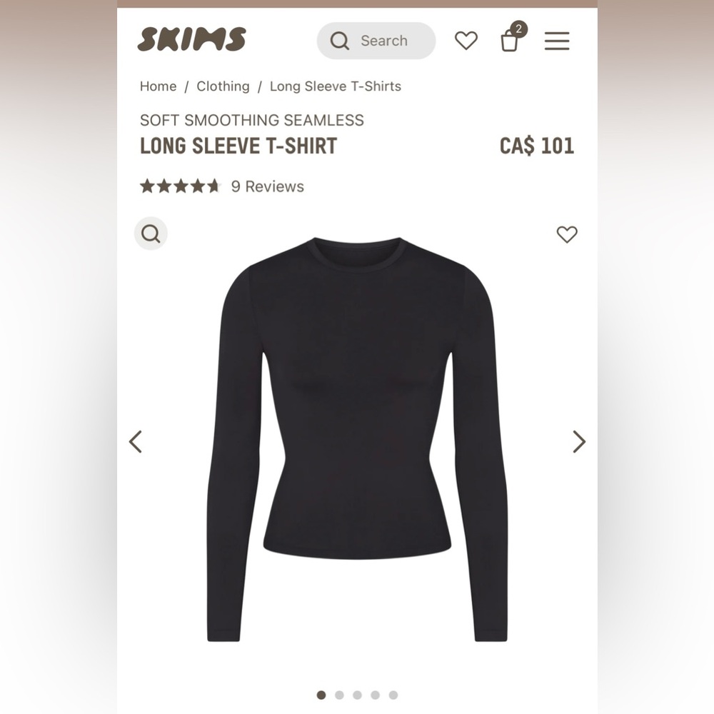 SKIMS SOFT SMOOTHING LONG SLEEVE BLACK TSHIRT IN SIZE SMALL NEW WITHOUT TAGS
